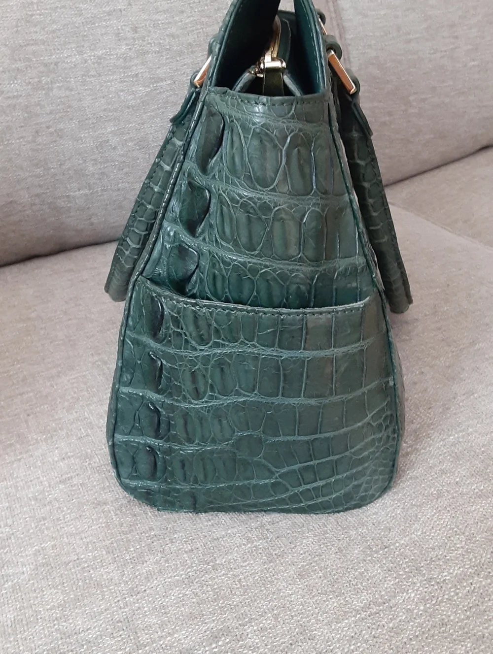 Dark Green Croc-Embossed Structured Satchel - Women Bags